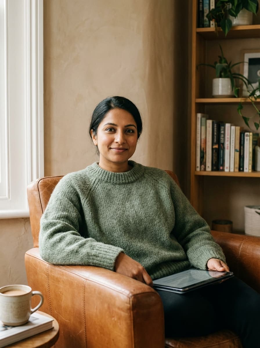 Person reading health updates on a tablet in a cozy setting